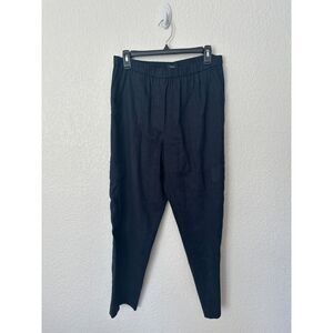Theory Basic Pull On in Navy Melange Eco Sharkskin Linen Blend Ankle Pants M